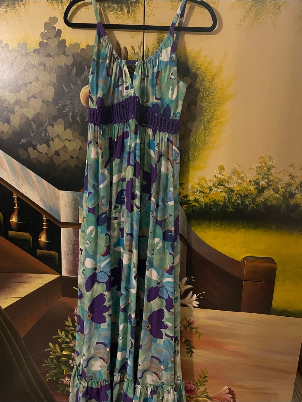 Guess by Marciano Teal, Aqua & Purple Crochet-Waist Maxi Dress